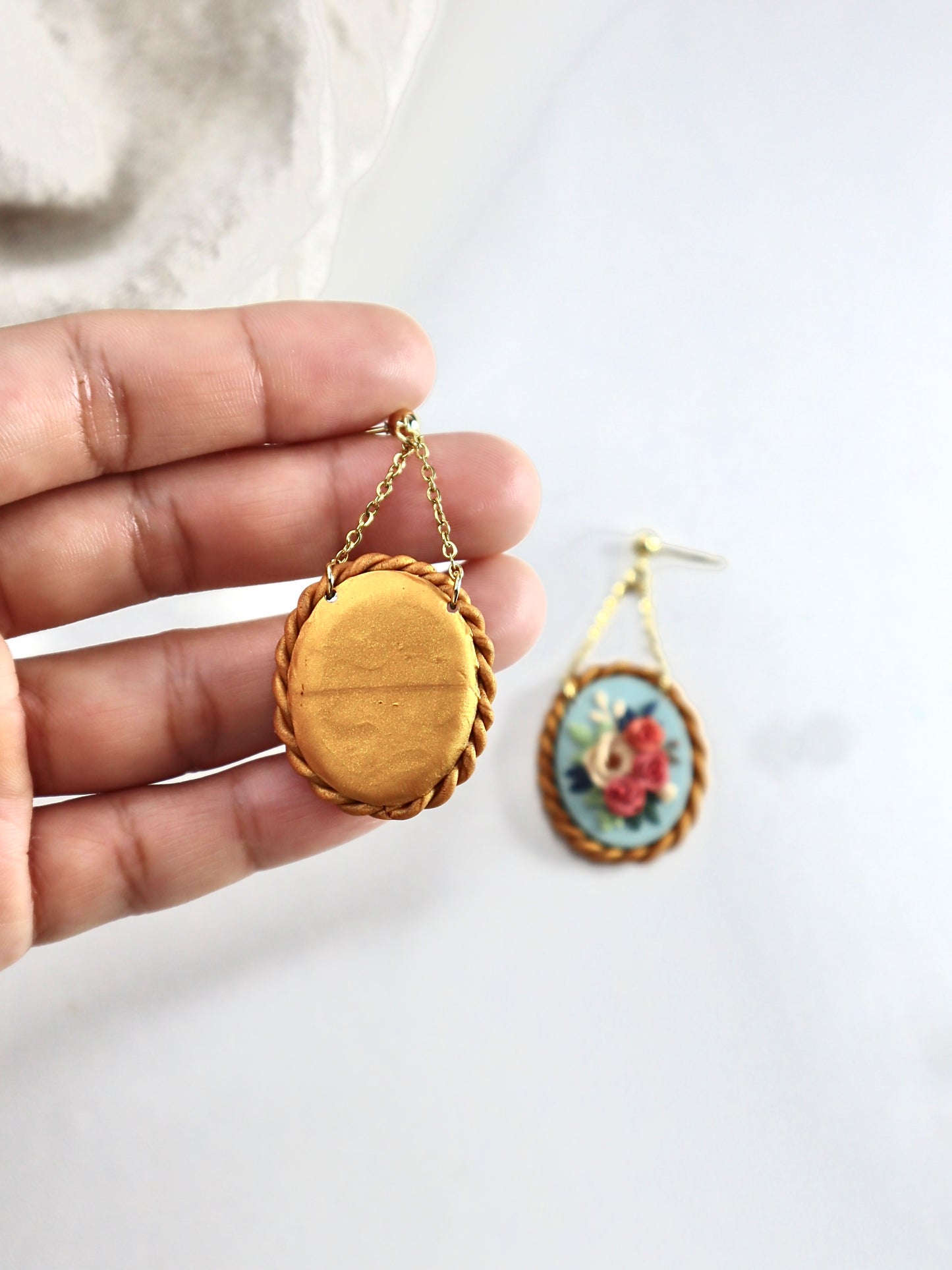 Vintage Style Hanging Framed Floral Earrings