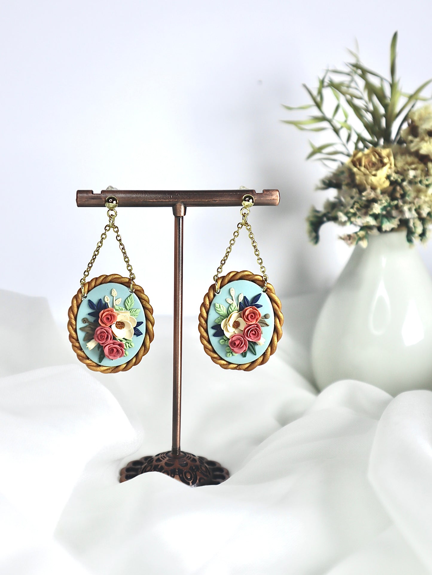 Vintage Style Hanging Framed Floral Earrings