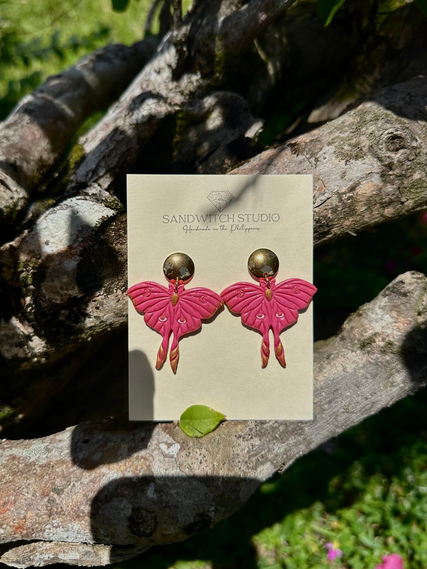 Whimsical Pink Moth Earrings